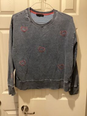 Jane and Delancey Blue Sweatshirt with Pink Heart Embroidery
